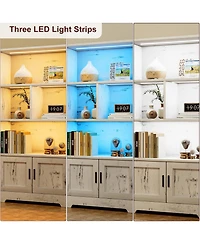 gaomon 3-Tier Modern Wooden Bookcase with Doors and Motion-Sensor Lighting, Large Display Shelf