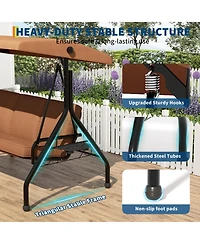 homfan 3-Seater Outdoor Swing with Adjustable Canopy, Thick Cushions, Cup Holders, Weather-Resistant Steel Frame, Patio Bench for Garden