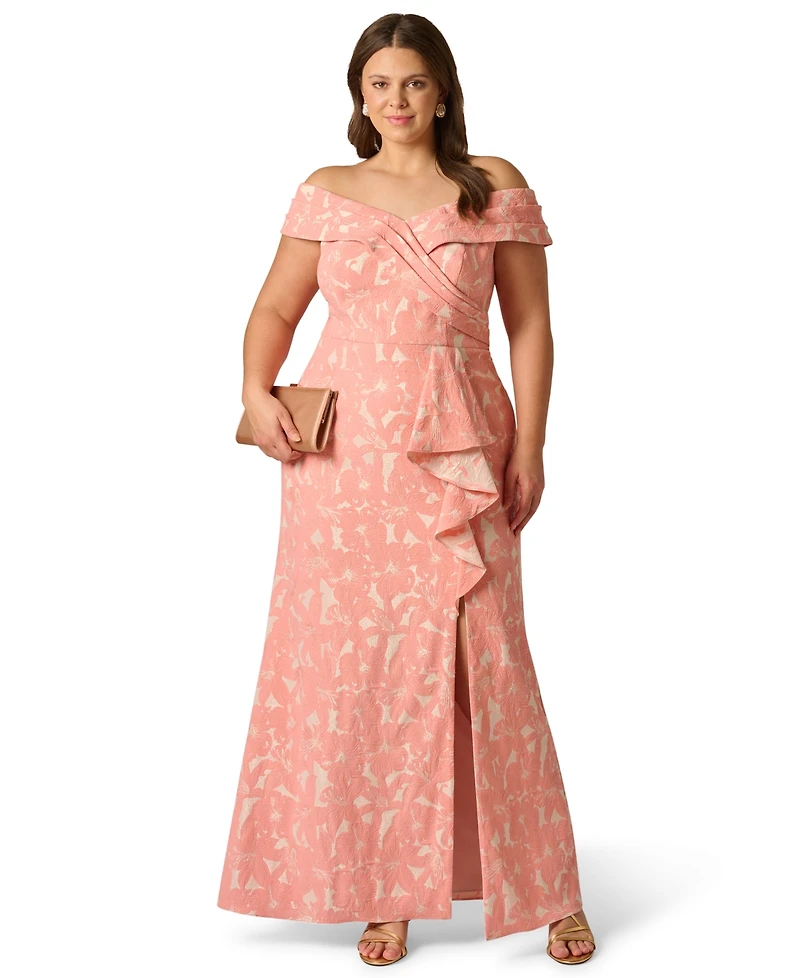 Adrianna Papell Plus Off-The-Shoulder Ball Gown Dress