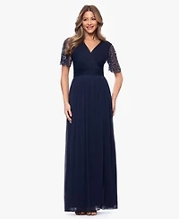 Xscape Womens Short Sleeve V Neck Long Gown