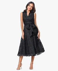 Xscape Women's Collared V-Neck Midi Dress