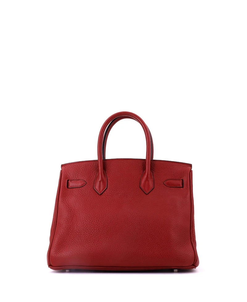 Pre-Owned HERMES Birkin 30 Handbag Red Clemence with Palladium Hardware