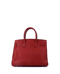 Pre-Owned HERMES Birkin 30 Handbag Red Clemence with Palladium Hardware