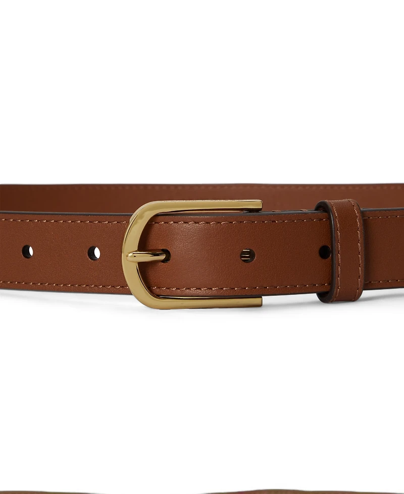 Lauren Ralph Women's Rounded-Buckle Leather Skinny Belt