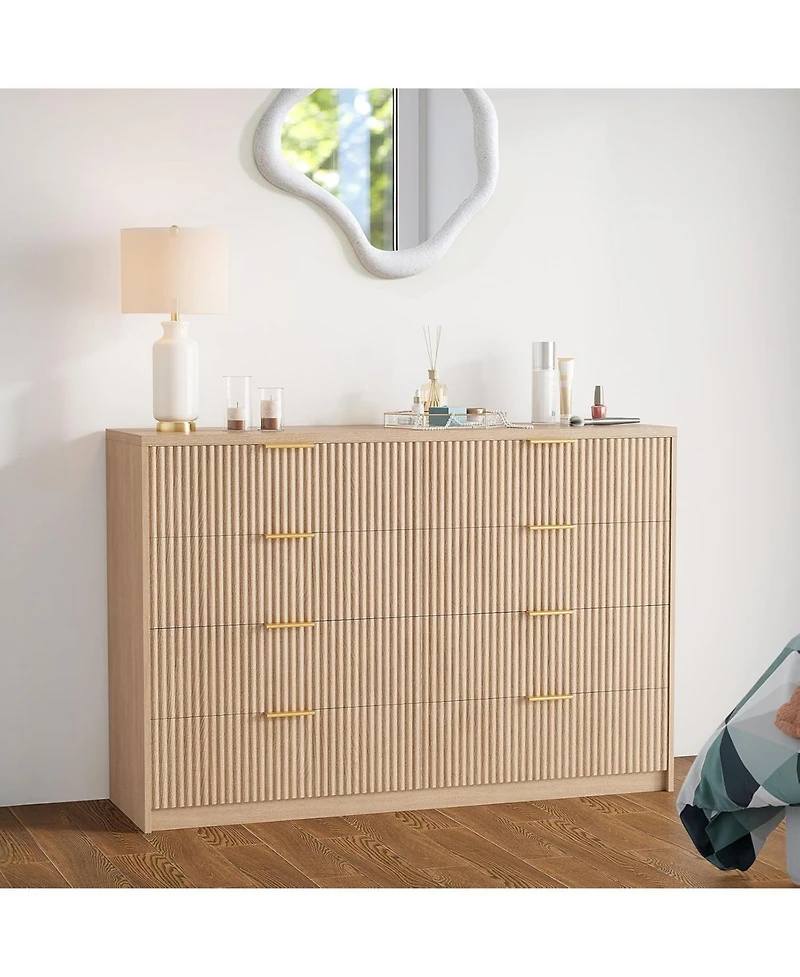 gaomon 8-Drawer Fluted Dresser, Wood Storage Organizer with 9 Drawers, Large Capacity and Anti-Tip, Retro Bedroom Dresser and Nightstand, Entryway
