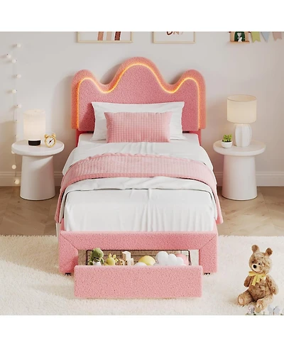 gaomon Bed Frame with Adjustable Upholstered Headboard Girls Boucle Platform Storage Drawers Princess for Kids