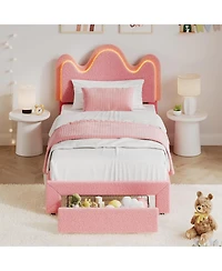 gaomon Bed Frame with Adjustable Upholstered Headboard Girls Boucle Platform Storage Drawers Princess for Kids