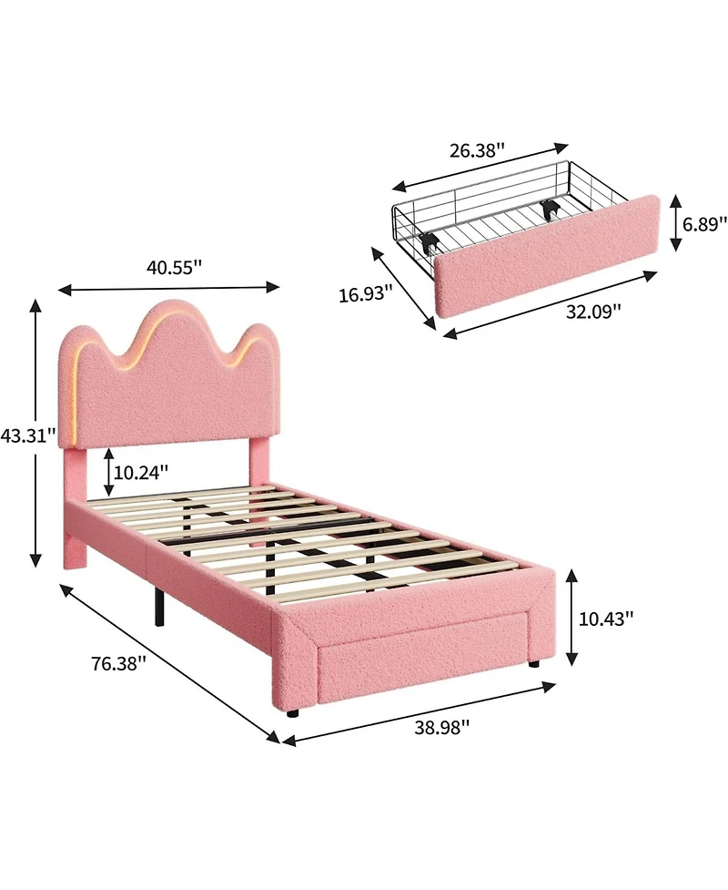 gaomon Bed Frame with Adjustable Upholstered Headboard Girls Boucle Platform Storage Drawers Princess for Kids