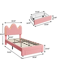 gaomon Bed Frame with Adjustable Upholstered Headboard Girls Boucle Platform Storage Drawers Princess for Kids