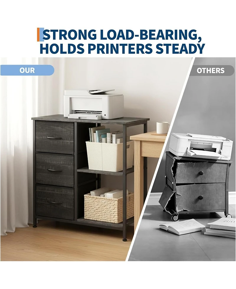 gaomon 3 fabric file cabinet and printer stand with open shelf steel frame-compact under desk organizer.
