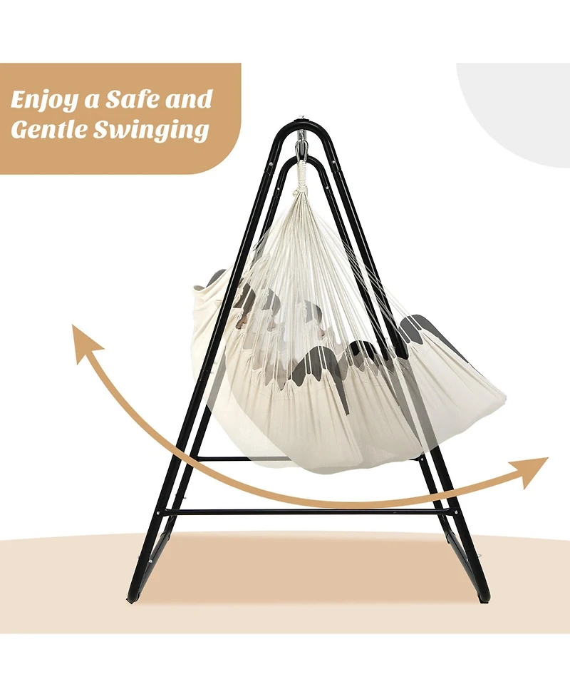 Gymax Hammock Chair Stand Hanging Padded Swing Heavy Duty Steel Outdoor