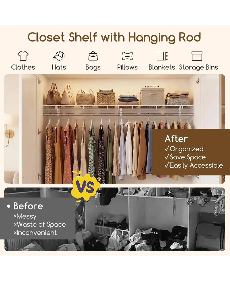 Sugift Closet Shelves Wall Mounted with Hanging Rod for Laundry Room