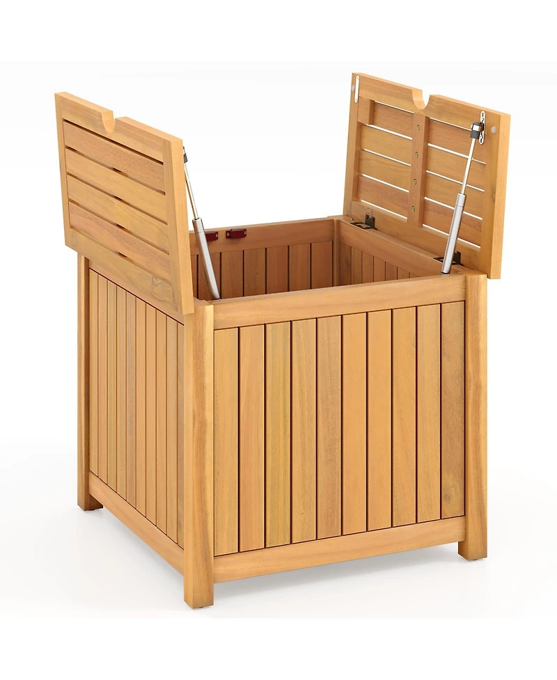 Gouun Acacia Wood Patio Side Table with Storage Box and 2.3 in Umbrella Hole, 21 x 21 in