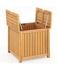 Gouun Acacia Wood Patio Side Table with Storage Box and 2.3 in Umbrella Hole, 21 x 21 in