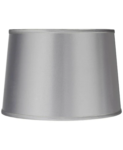 Springcrest Sydnee Satin Light Gray Medium Drum Lamp Shade 14" Top x 16" Bottom x 11" Slant x 11" High (Spider) Replacement with Harp and Finial