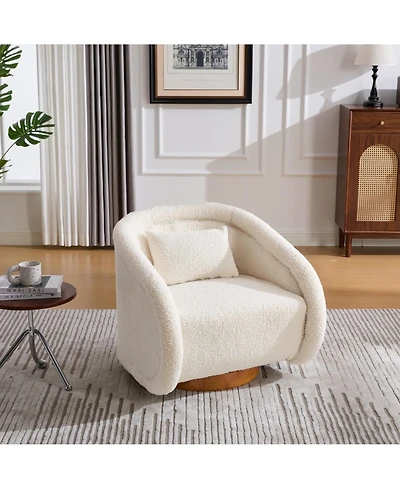 Boyel Living Swivel Accent Chair 360 Degree Velvet Barrel Pumpkin Shaped Brown Rubberwood Base