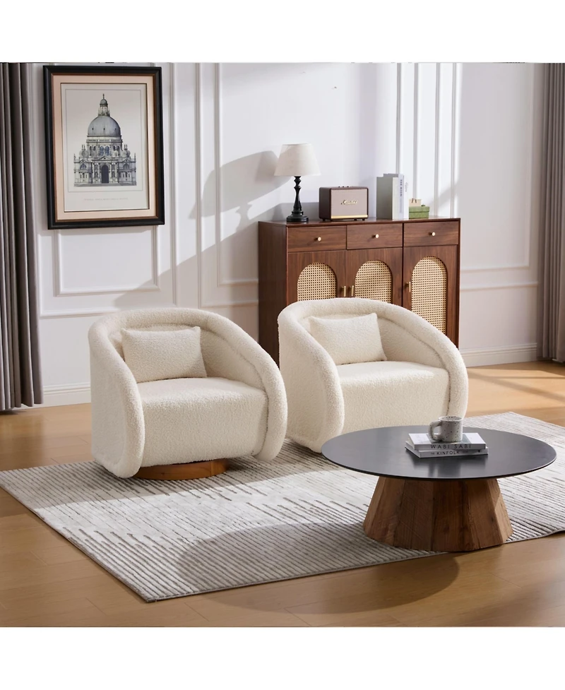 Boyel Living Swivel Accent Chair 360 Degree Velvet Barrel Pumpkin Shaped Brown Rubberwood Base