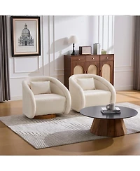 Boyel Living Swivel Accent Chair 360 Degree Velvet Barrel Pumpkin Shaped Brown Rubberwood Base