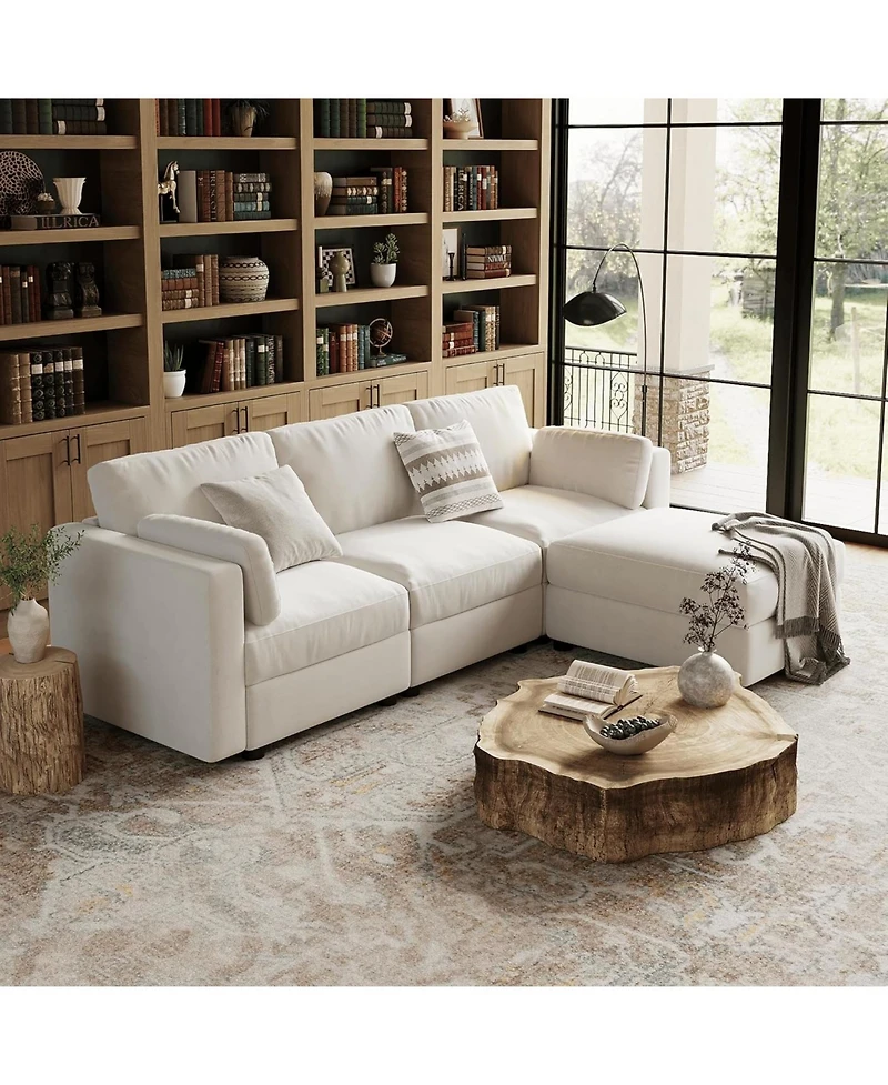 gaomon Modular Sectional Sofa- -Seater L-Shaped Couch with Movable Ottoman- Convertible Chenille Sofa