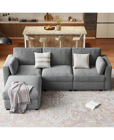 gaomon Modular Sectional Sofa- -Seater L-Shaped Couch with Movable Ottoman- Convertible Chenille Sofa