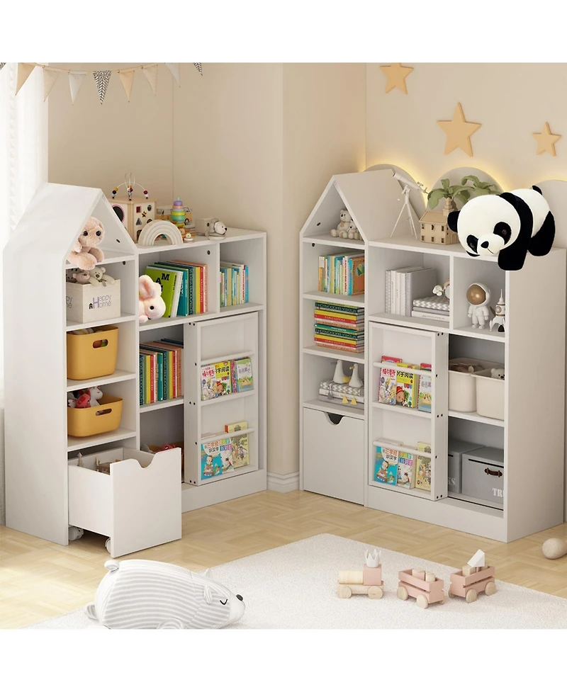 gaomon 44" Kids Bookshelf and Toy Storage with Removable Drawers, 8 Cubbies and Sliding Door