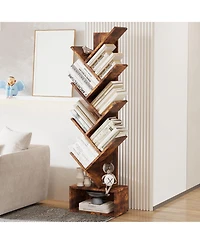 gaomon 8-Tier Wooden Tree Bookshelf, Tall Freestanding Storage Organizer for Kids and Adults