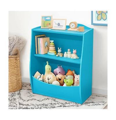 gaomon 2-Tier Wooden Kids Bookshelf and Toy Storage Organizer, Curved Design with Multi Cubbies