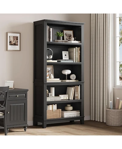gaomon 71" Tall 5-Tier Farmhouse Wooden Bookcase with Adjustable Shelves, 31.5" Wide
