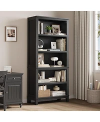 gaomon 71" Tall 5-Tier Farmhouse Wooden Bookcase with Adjustable Shelves, 31.5" Wide