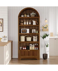 gaomon 71" Tall Arched Pantry Cabinet, 6-Tier Freestanding Bookshelf with Drawer and Anti-Tip