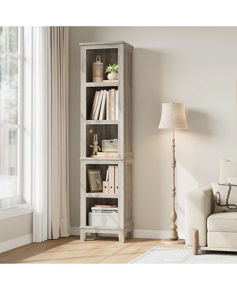 gaomon 71" 5-Tier Narrow Rustic Wooden Bookcase with Adjustable Open Shelves, Space-Saving Bookshelf