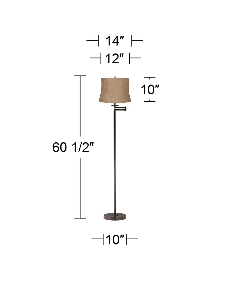 360 Lighting Modern Bronze Swing Arm Floor Lamp 60.5" Tall with Burlap Fabric Drum Shade for Living Room Reading Bedroom Office