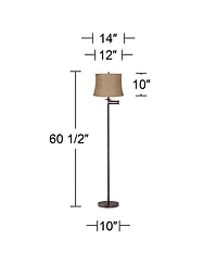 360 Lighting Modern Bronze Swing Arm Floor Lamp 60.5" Tall with Burlap Fabric Drum Shade for Living Room Reading Bedroom Office