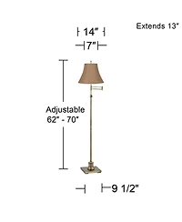 360 Lighting Traditional Swing Arm Floor Lamp Adjustable Height 70" Tall Antique Brass Burlap Fabric Bell Shade Living Room Bedroom