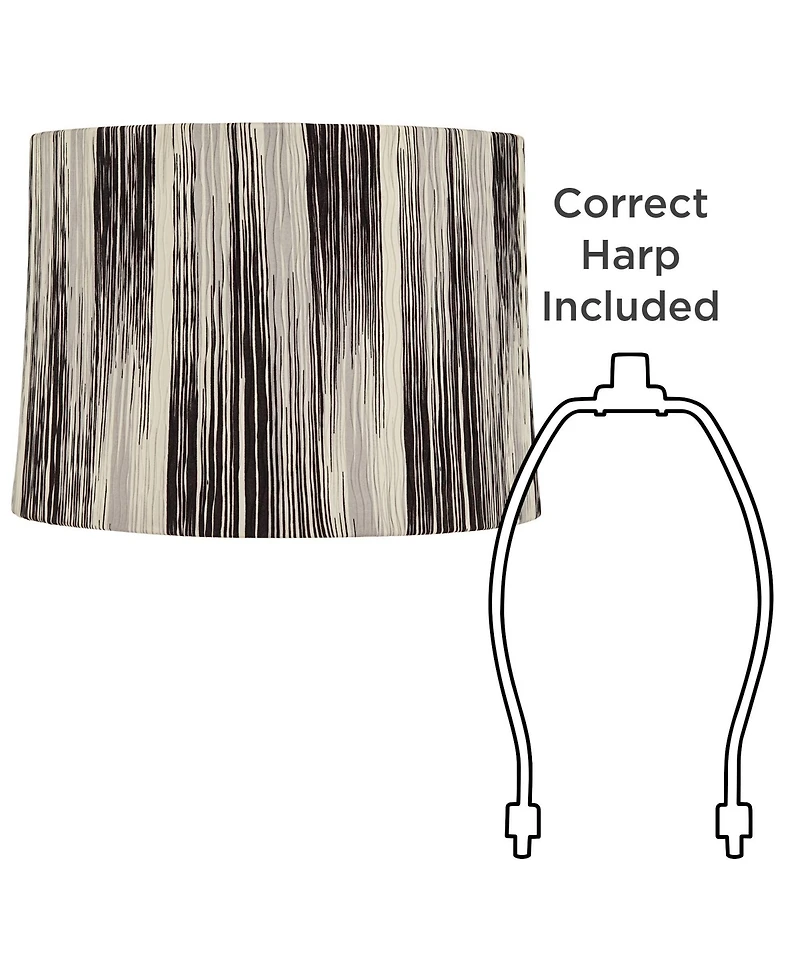 Springcrest Esbjerg 13" Top x 14" Bottom x 10" High x 10" Slant Print Lamp Shade Replacement Drum Monochrome Washer Harp Finial