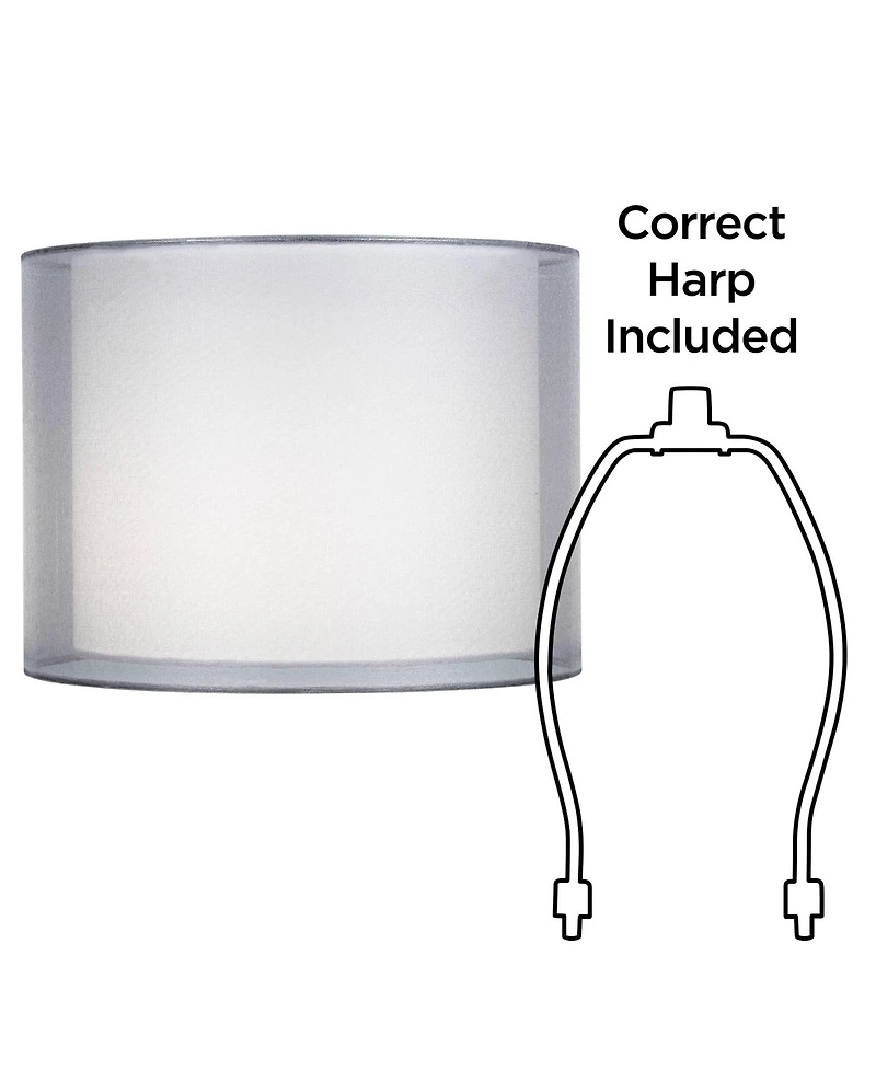 Springcrest Set of 2 Hardback Double Drum Lamp Sheer Small 12" Top x 12" Bottom x 9" High Spider Harp Finial Fitting