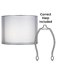Springcrest Set of 2 Hardback Double Drum Lamp Sheer Small 12" Top x 12" Bottom x 9" High Spider Harp Finial Fitting