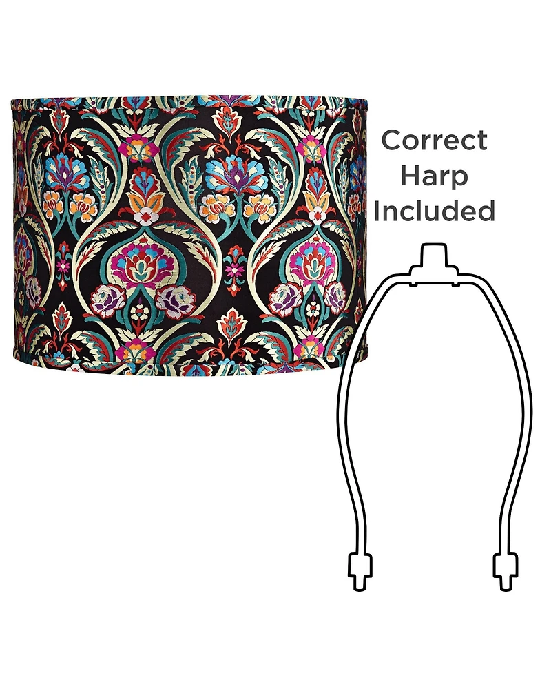 Springcrest Set of 2 Drum Print Lamp Shades Bohemian Medium 15" Top x 15" Bottom x 11" High Spider Harp Finial Fitting