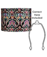 Springcrest Set of 2 Drum Print Lamp Shades Bohemian Medium 15" Top x 15" Bottom x 11" High Spider Harp Finial Fitting