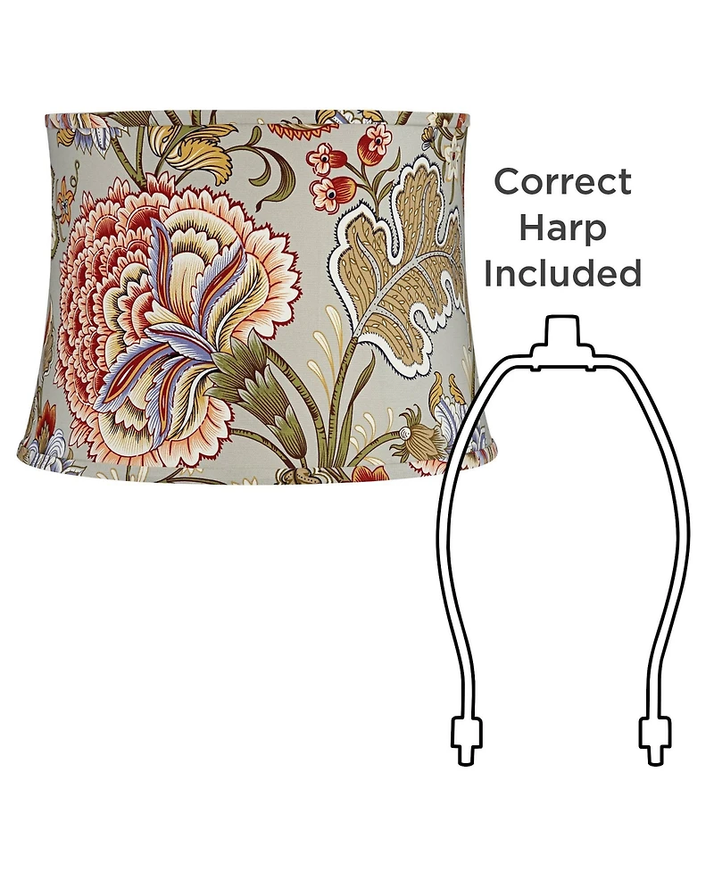 Springcrest Set of 2 Drum Print Lamp Shades Sage Green Medium 14" Top x 16" Bottom x 11.5" High Spider Harp and Finial Fitting