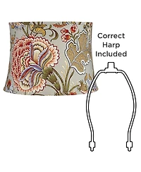 Springcrest Set of 2 Drum Print Lamp Shades Sage Green Medium 14" Top x 16" Bottom x 11.5" High Spider Harp and Finial Fitting