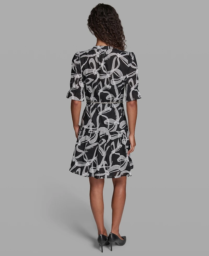 Karl Lagerfeld Paris Women's Printed Belt Collared Dress