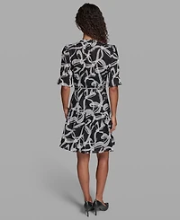 Karl Lagerfeld Paris Women's Printed Belt Collared Dress