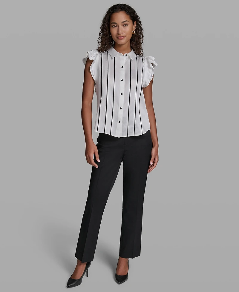 Karl Lagerfeld Paris Women's Ruffle Detail Sleeveless Collared Top