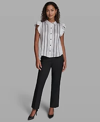 Karl Lagerfeld Paris Women's Ruffle Detail Sleeveless Collared Top