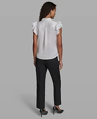 Karl Lagerfeld Paris Women's Ruffle Detail Sleeveless Collared Top