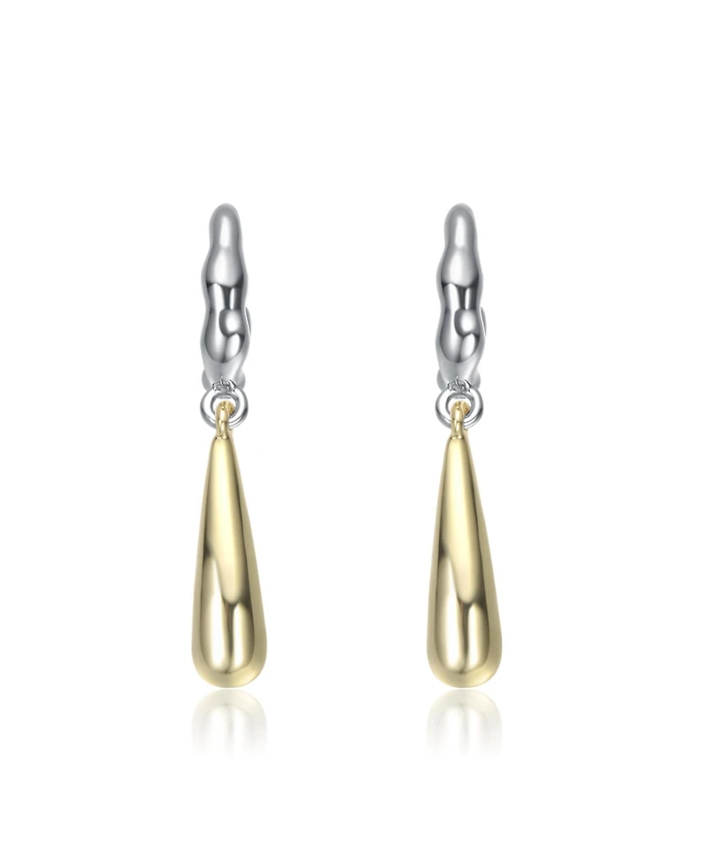 Two-Tone White Gold Plated or 14K Gold Plated C-Hoop Briolette Drop Earrings