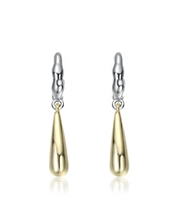 Two-Tone White Gold Plated or 14K Gold Plated C-Hoop Briolette Drop Earrings