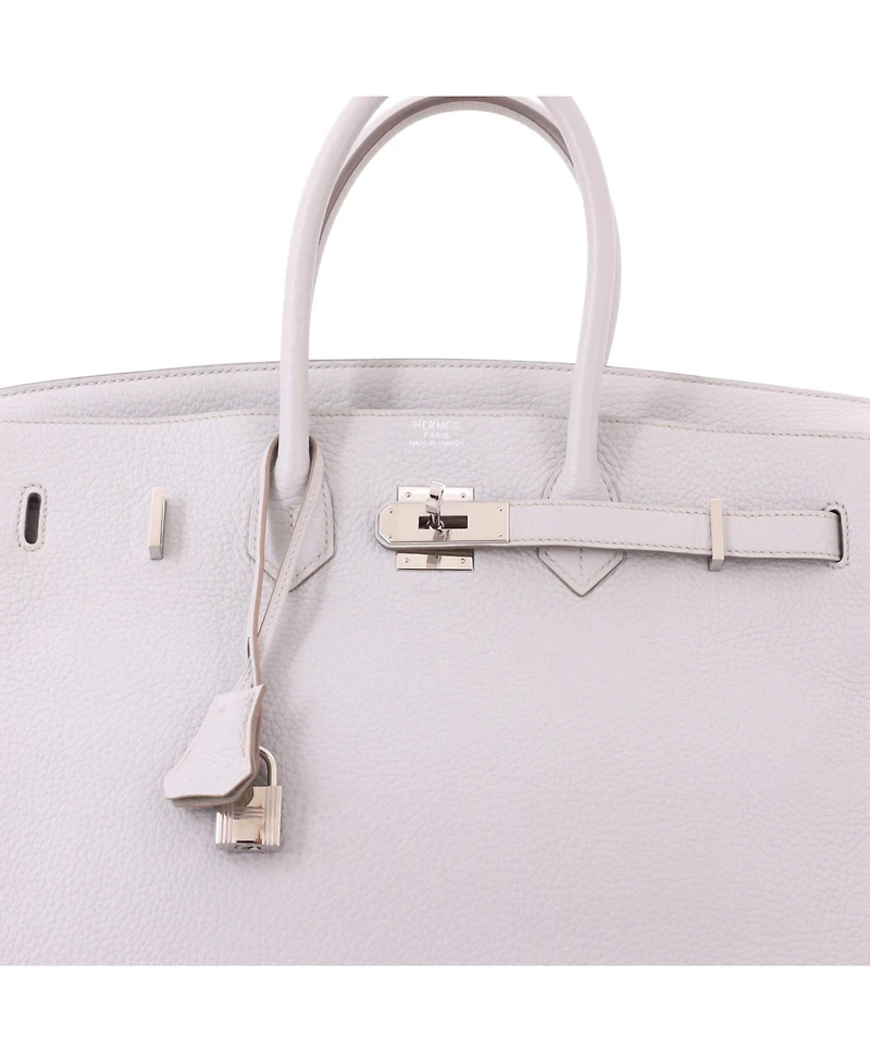 Pre-Owned HERMES Birkin 35 Handbag Grey Clemence with Palladium Hardware
