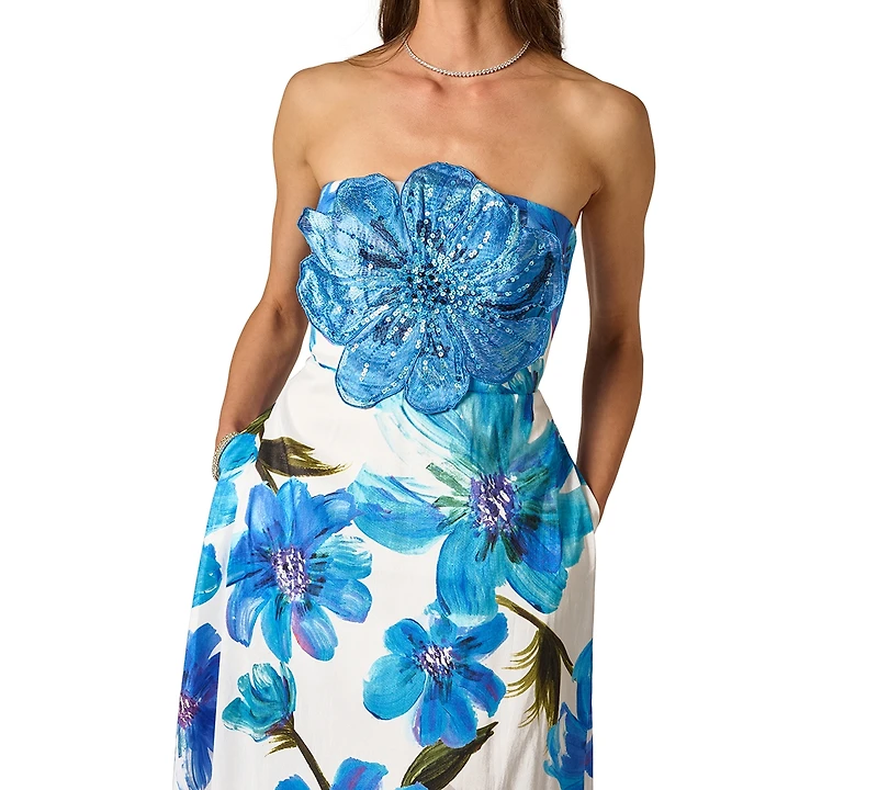 Adrianna Papell Women's Square Neck Strapless Floral Dress